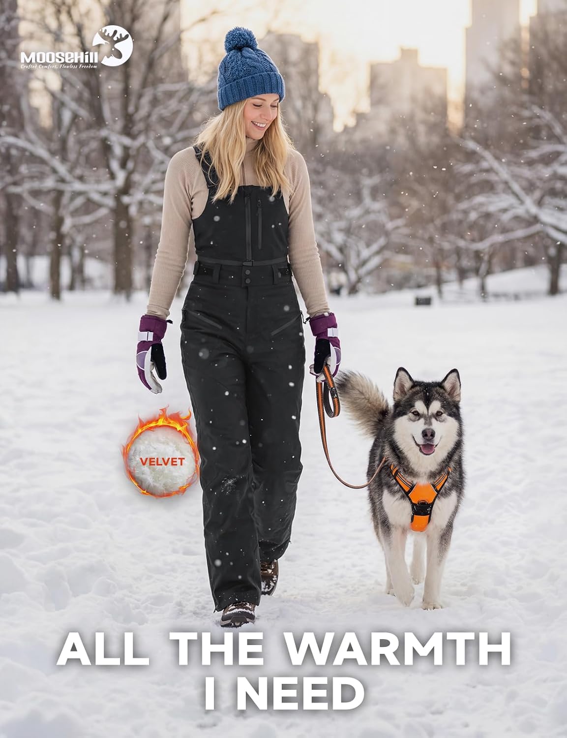 Moosehill Women's Snow Ski Bibs: Insulated Overalls Waterproof Convertible Pants for Snowboarding Winter Hiking Work Skiing