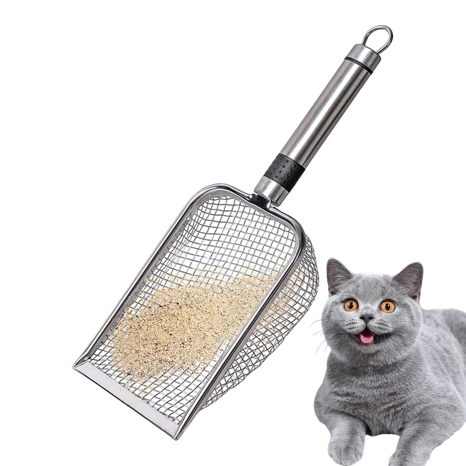 Genikeer Long Handle Kitty Shovel, Cat Sand Scoop Sieve, Metal Cat Scoop Small Holes, Kitten Pooper Lifter, Non-Stick Large Scooper For Box