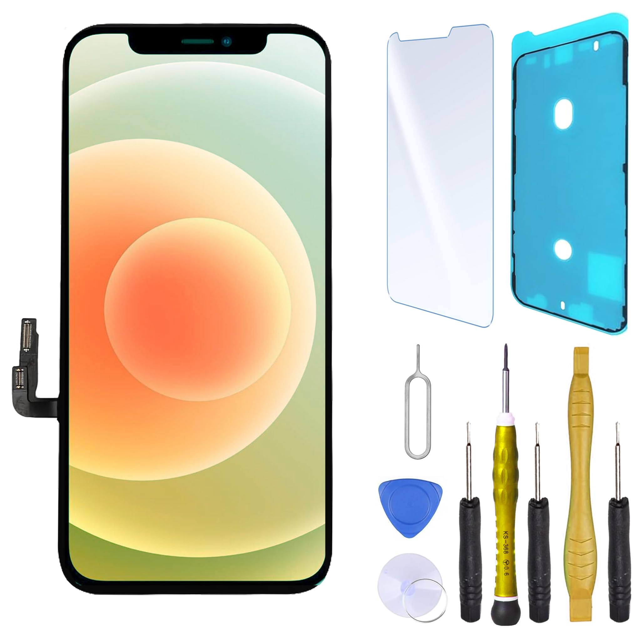 Ecran Remplacement pour iPhone 12 avec Joint d'ecran + Verre Trempe et Outils