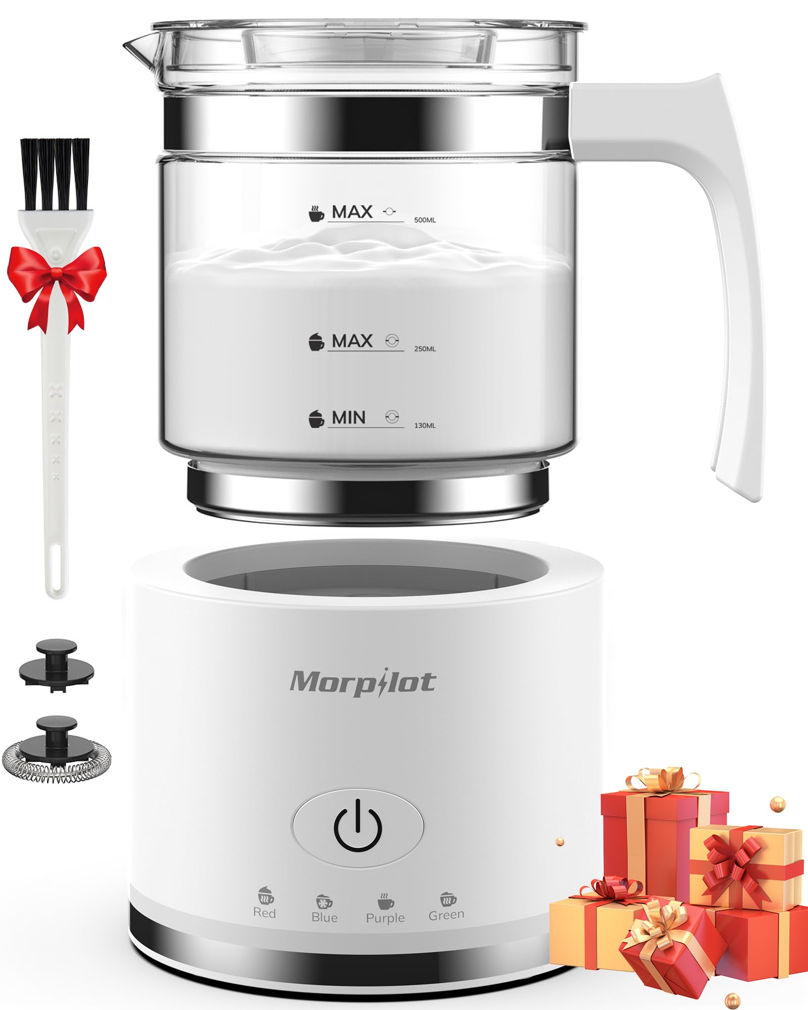 Morpilot Mousseur à Lait Électrique En Verre 6 En 1 - 500ml, 600W, Pour Cappuccino, Latte, Macchiato
