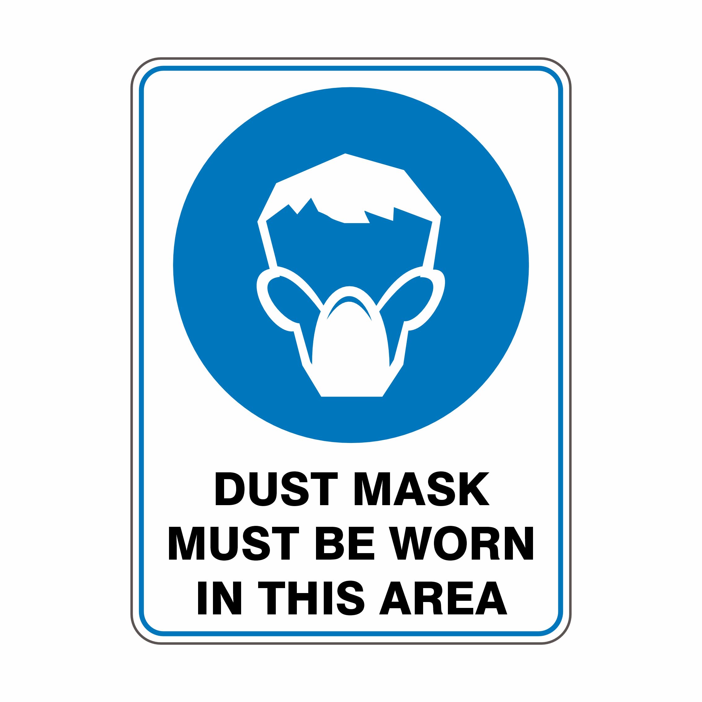 Dust Mask Must Be Worn In This Area Mandatory Signs, 12x8 Metal Tin Sign, Dust mask required.