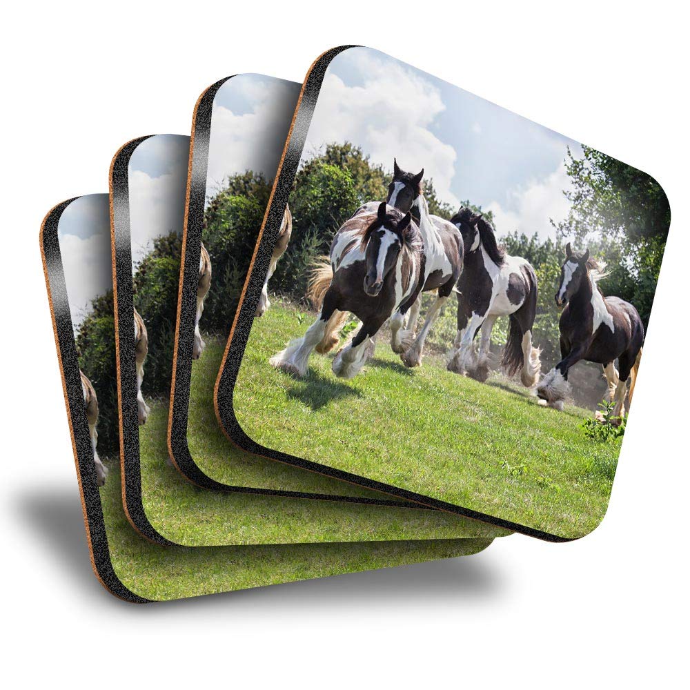 Destination Vinyl Ltd Great Coasters (Set of 4) Square - Gypsy Vanner Horse Herd Drink Glossy Coasters/Tabletop Protection for Any Table Type #45272