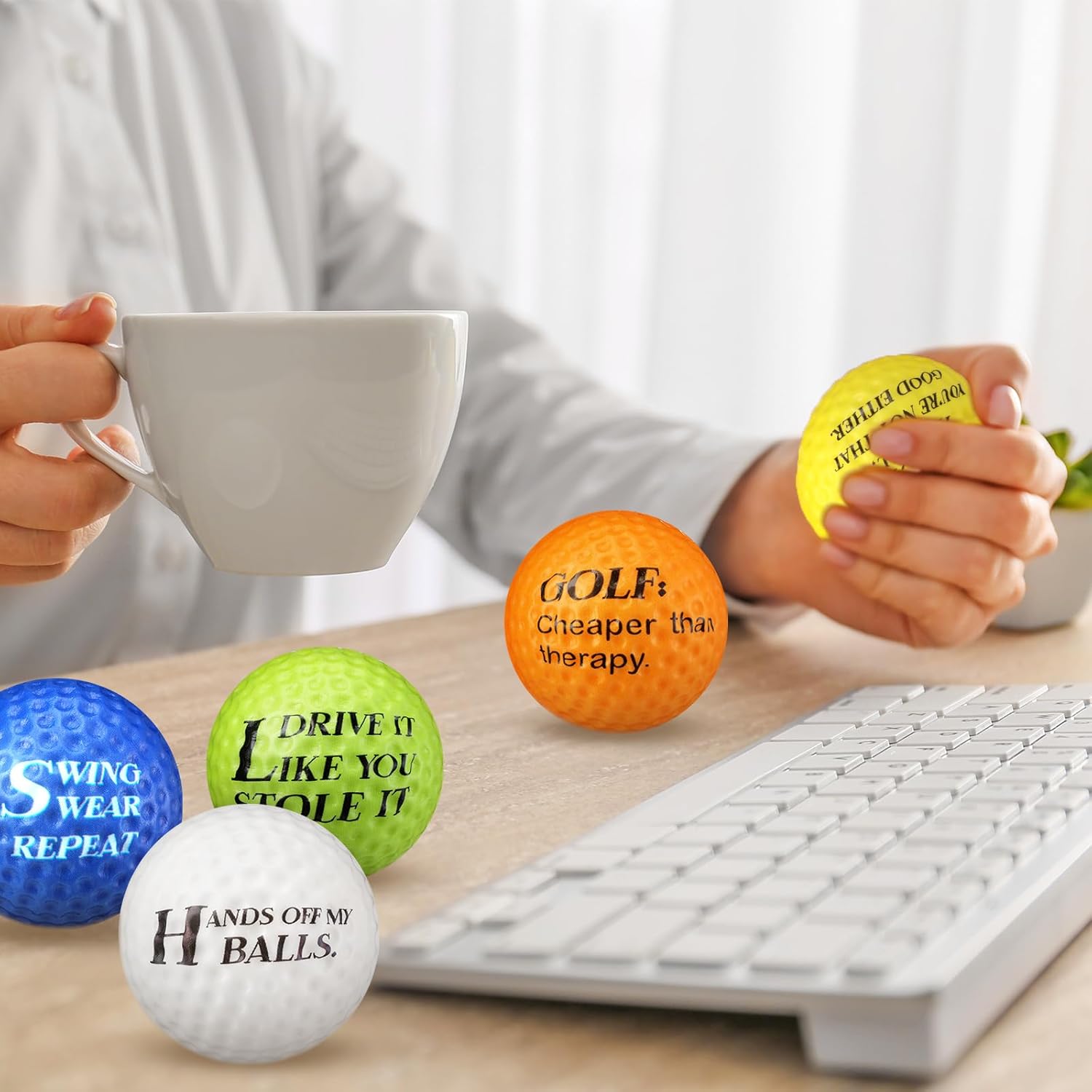 HyDren 24 Pcs Mini Golf Stress Ball Bulk Funny Golf Party Favors 2.36 Inch Foam Squeeze Practice Balls Stress Relief Sports Toys for Adult Birthday Party Gift(Multicolor)
