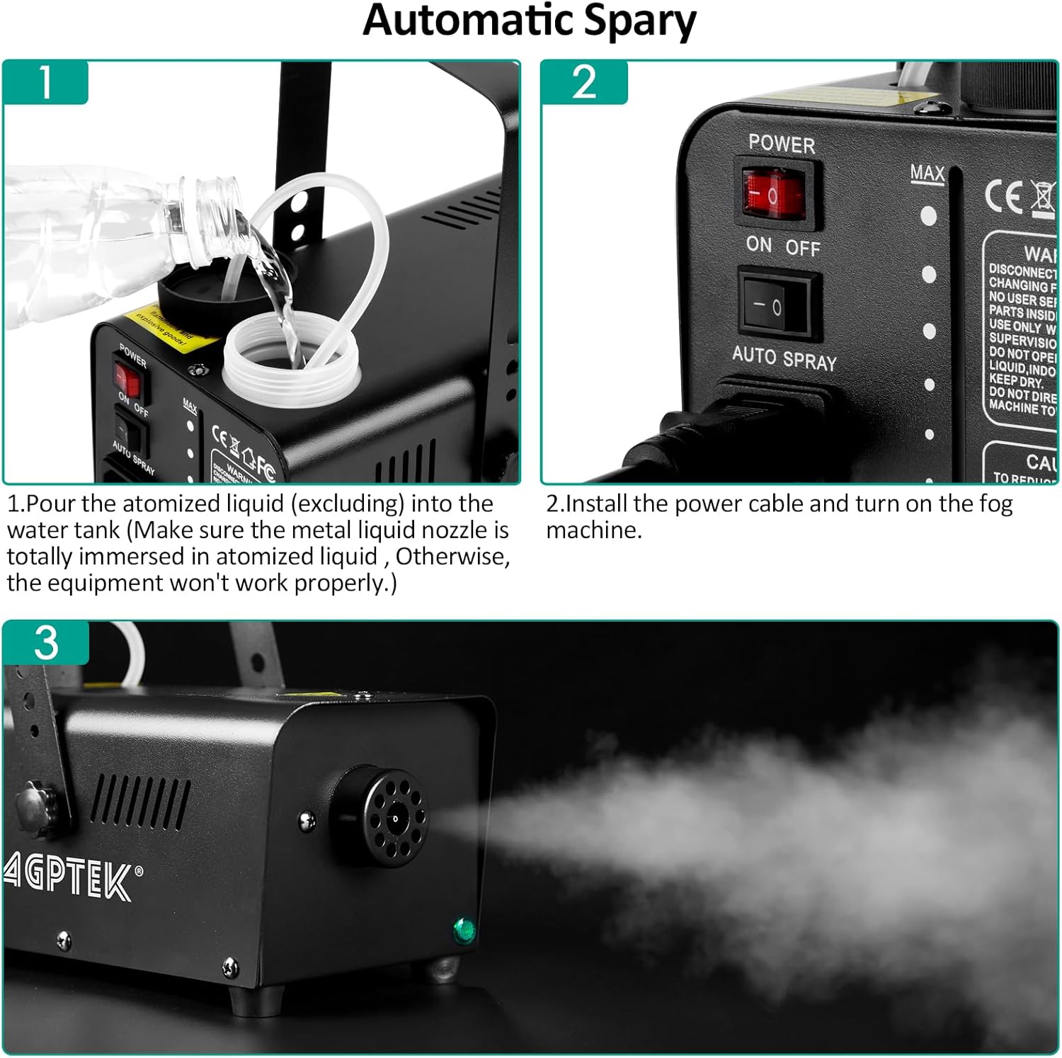 AGPTEK Fog Machine, 500W Smoke Machine with Wireless Remote & Automatic Spray Function, Great for Halloween, Christmas, Wedding, Parties, DJ Performance & Stage Show