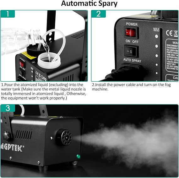 AGPTEK Fog Machine with Wireless Remote & Automatic Spray Function with 32oz Smoke Fog Liquid for Halloween, Christmas, Wedding, Parties, DJ Performance & Stage Show