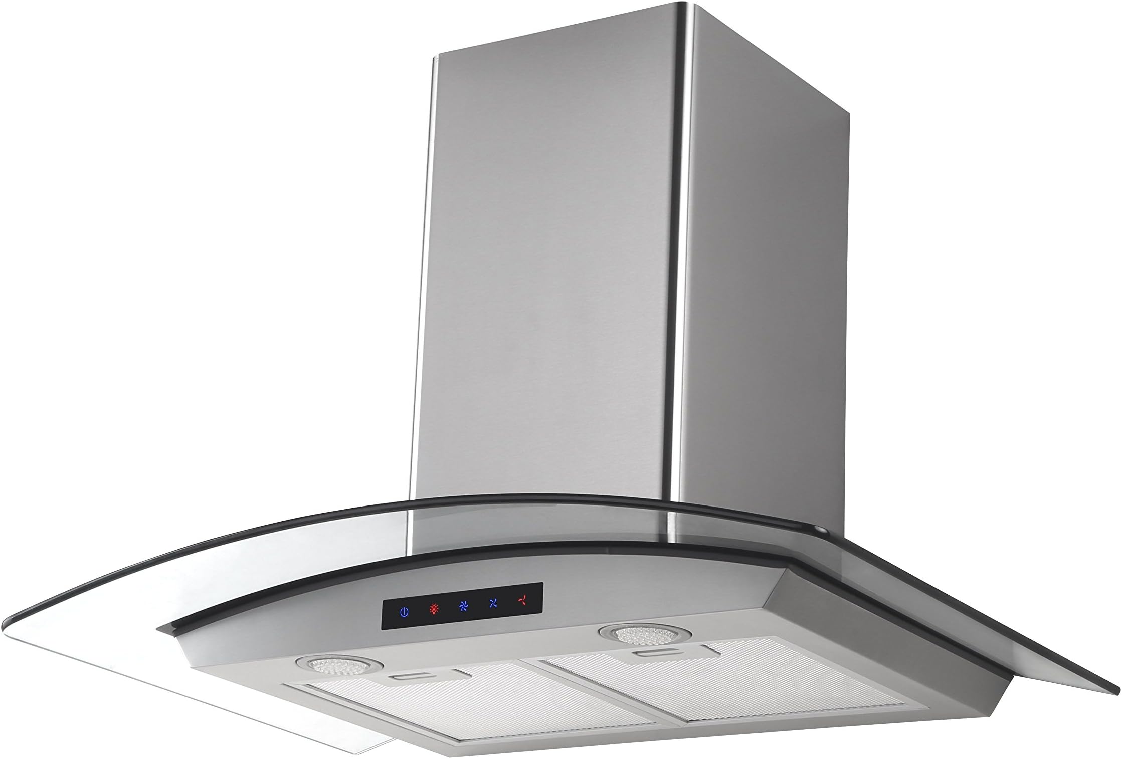 Kitchen Bath Collection 36-inch Wall-mounted Stainless Steel Range Hood with Arched Tempered Glass & Touch Screen Control Panel, Charcoal carbon filters included.