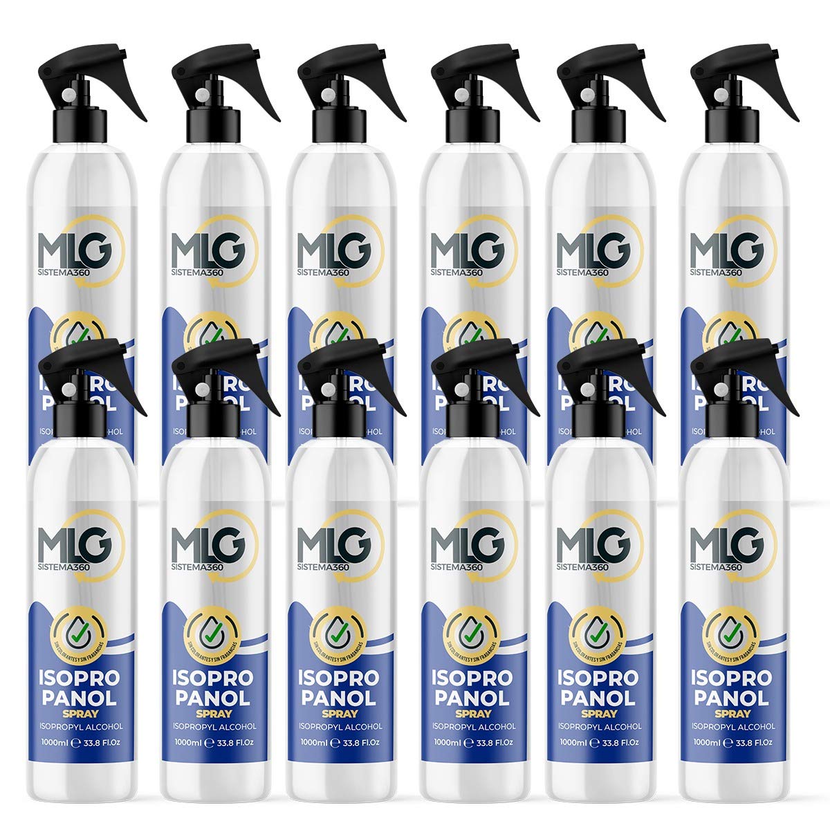 Pack 12 x Isopropílico 99,9% 1000ml con Spray | Alcohol IPA de Limpieza | Ideal para limpieza de componentes electrónicos