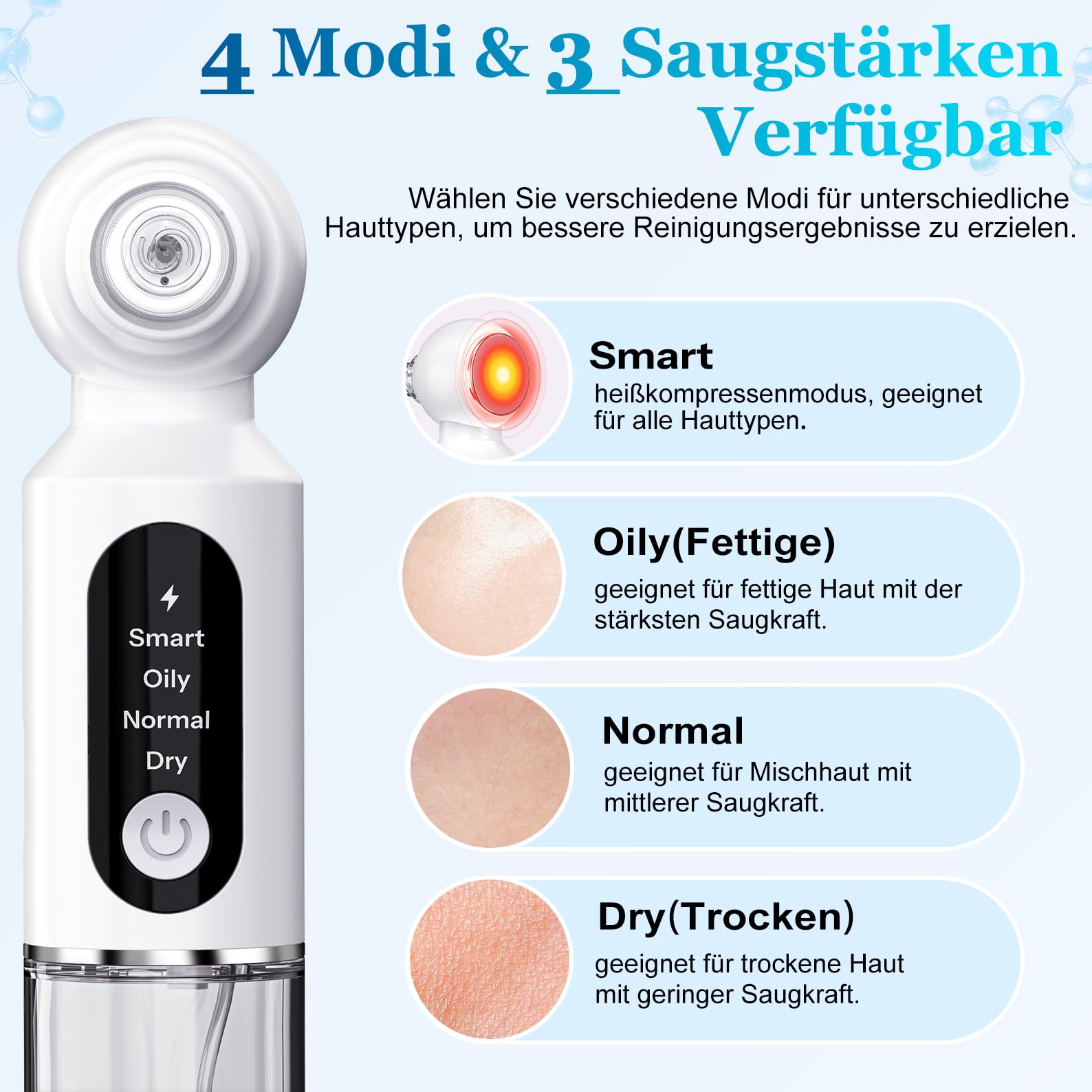 Limpiador de Espinillas y Poros para la Cara, 4 Modos, 6 Puntas de Succión y Depósito de Agua Visible, Diseño Patentado-Compresas Calientes, Limpieza Facial, Tratamiento del Acné, Limpiador de Puntos