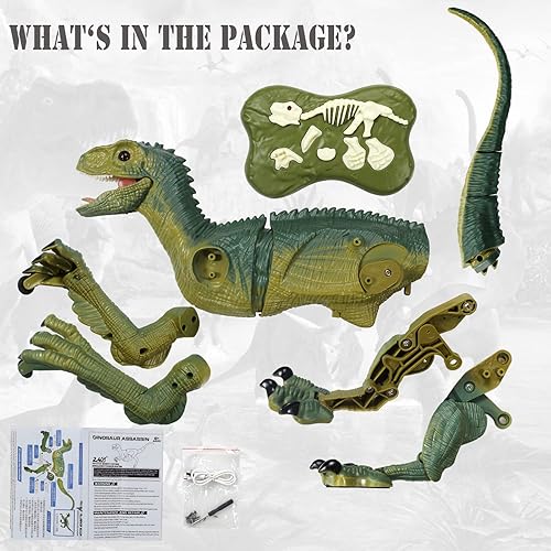 Miniatura 3 de Juguetes de dinosaurio con control remoto para niños mayores de 3 años, juguete de dinosaurio robot caminante con velociraptor de simulación de luz