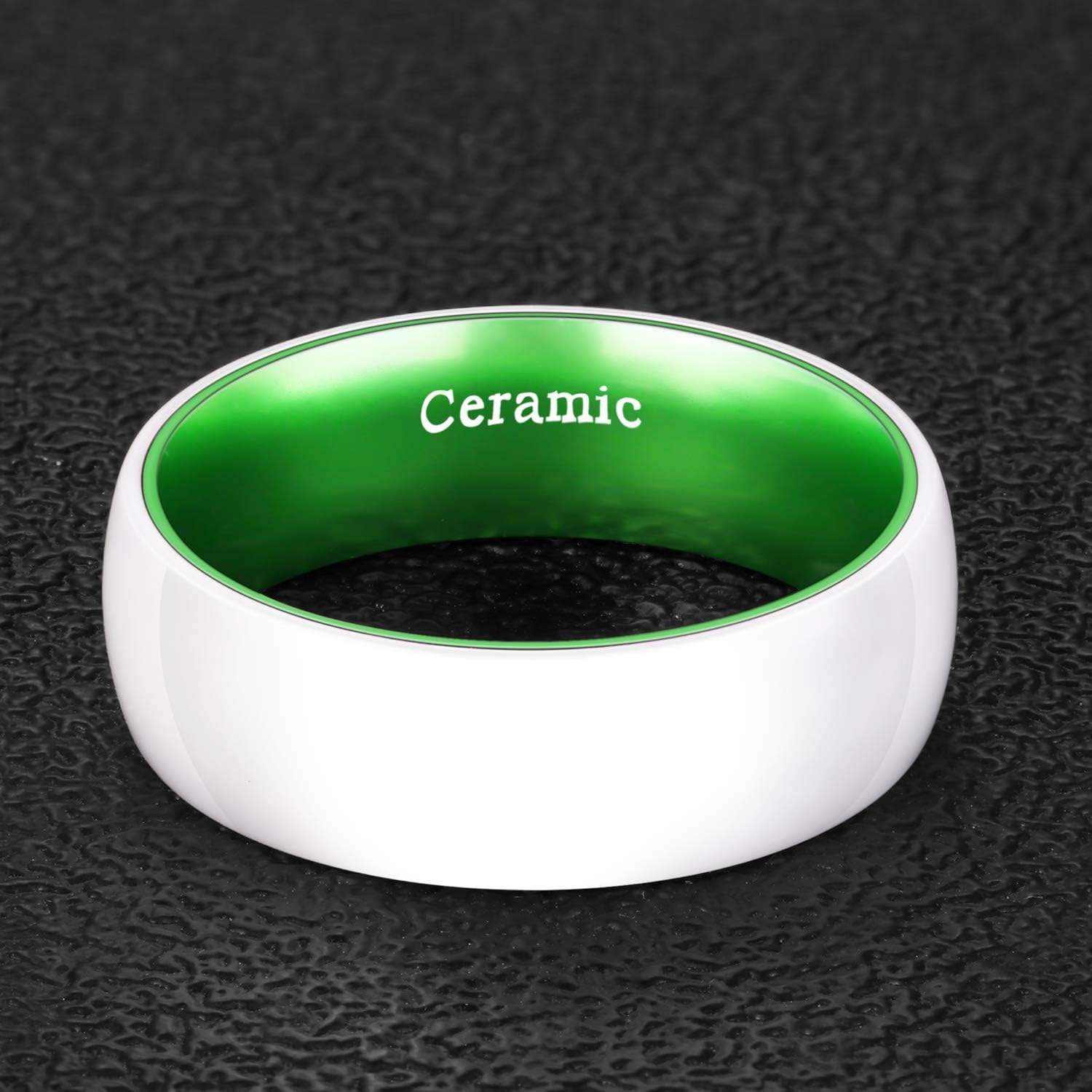 POYA White Ceramic Ring 6mm 8mm Wedding Band for Men Women Inlay Anodized Aluminum Liner Comfort Fit