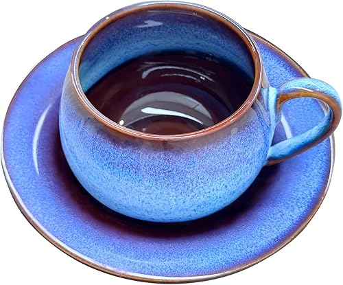 Miniatura 1 de Plaxico & Bertunga - Tazas de café de cerámica vintage de porcelana, tazas y platillos únicos de capuchino, taza de café expreso para barista, taza