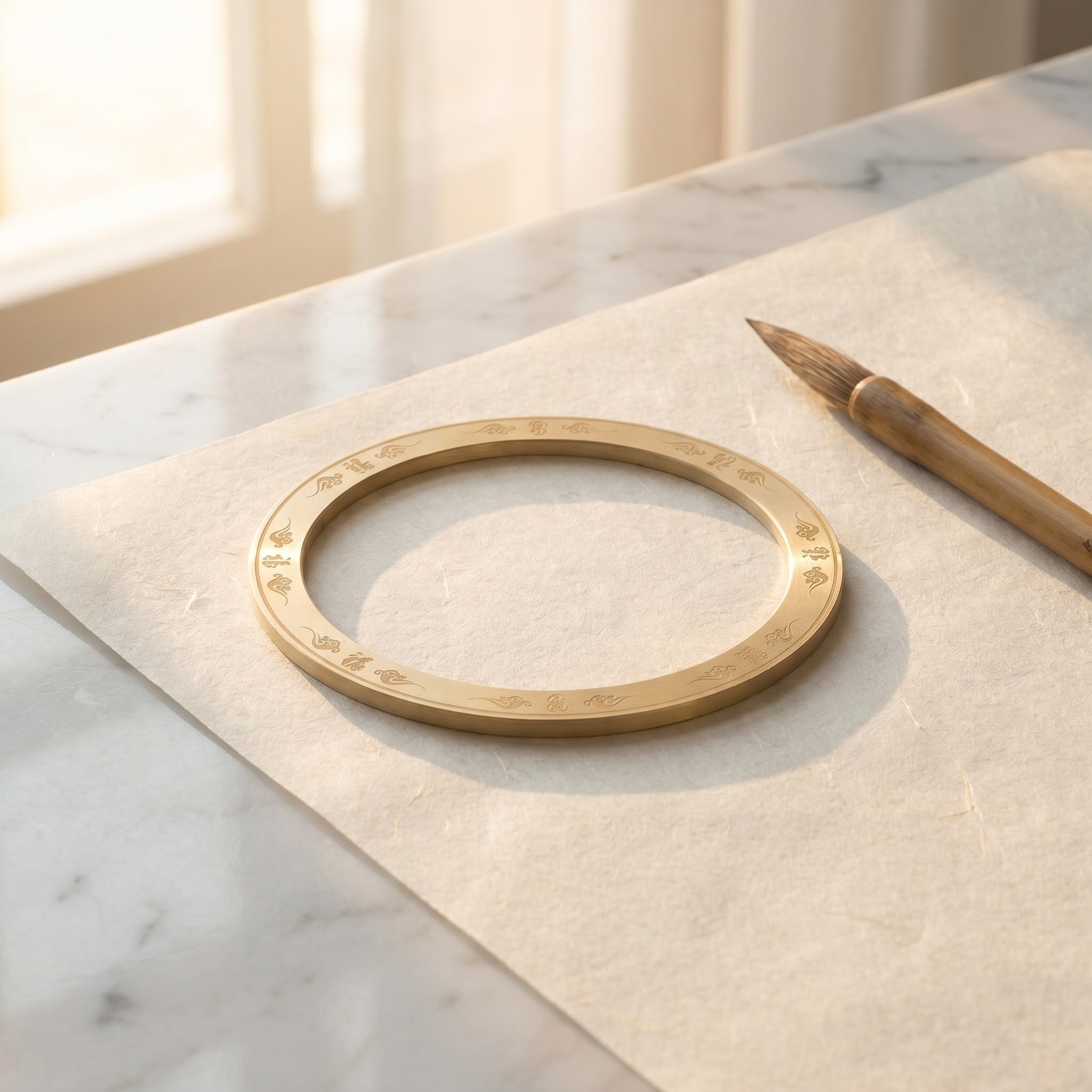 Lurrose Fermacarte in ottone per calligrafia: fermacarte per scrittura a pennello - ornamento da scrivania ad anello - pesante accessorio tradizionale cinese per la calligrafia, ideale per lo studio