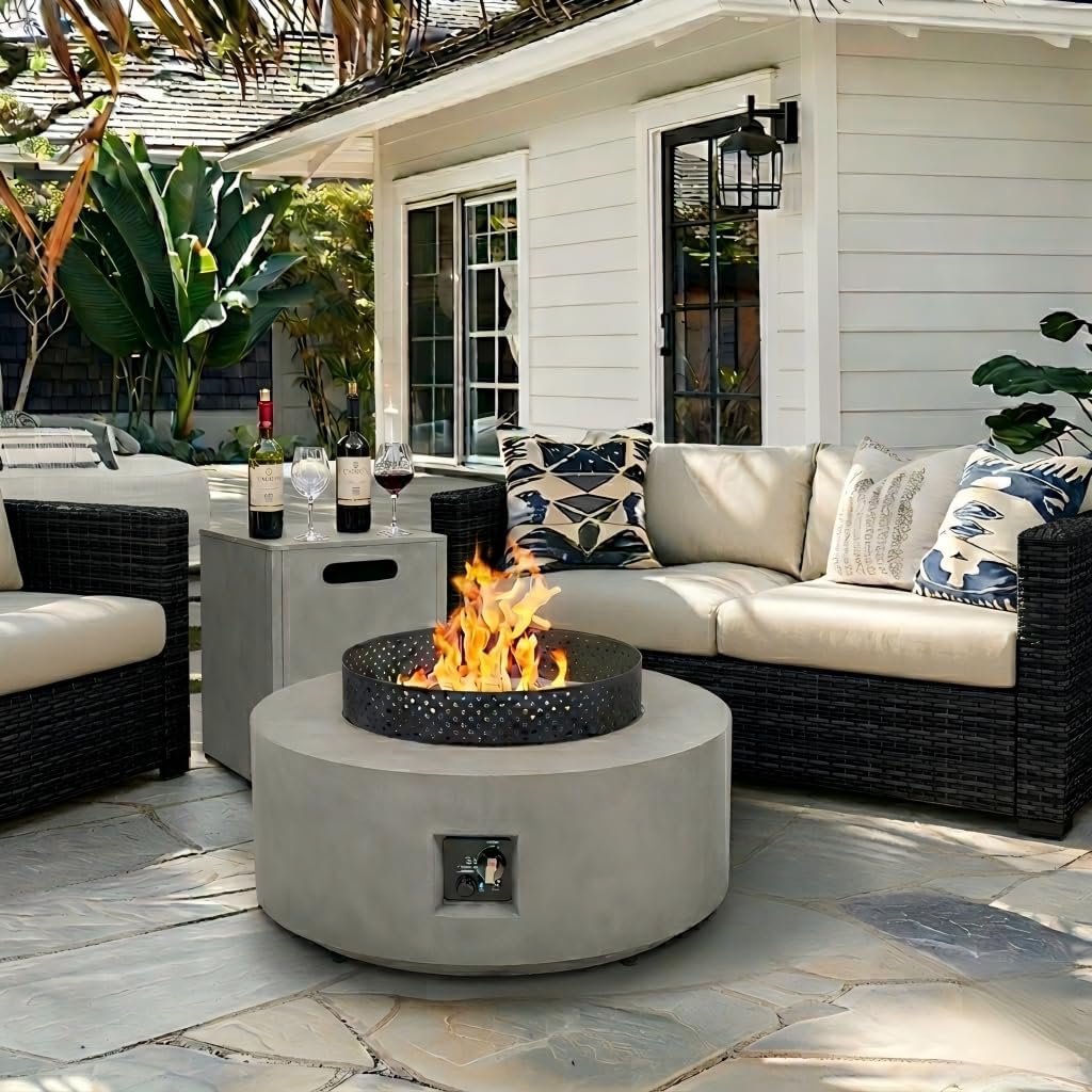 3-in-1 Fire Pit Table, 65000 BTU Outdoor Fire Pit, Includes Tank Table, Wind Guard, Rain Cover, and Grilling Tray; CSA-Certified, Gas Fire Pits for Outside Patio