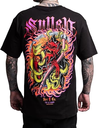 Sullen Mens Red Reaper Artist Series Tattoo Lifestyle Graphic Cotton Standard Short Sleeve Tee Black