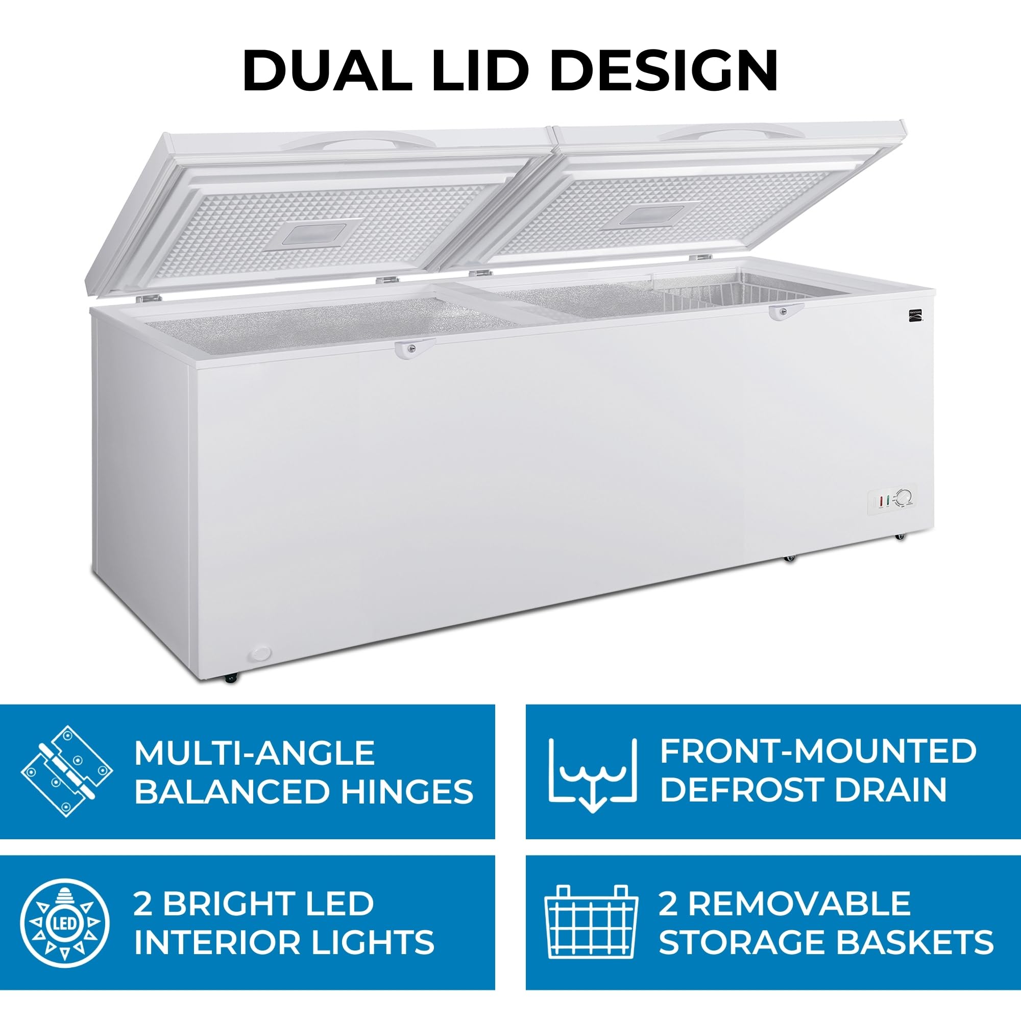 Kenmore Deep Freezer 21.0 Cu Ft - Convertible Refrigerator/Chest Freezer, 2 Hanging Basket, Garage Ready, Meat Storage, Front Drain, Congelador For Home, Apartment, Basement, Cottage, White on Fridge.com - View 5
