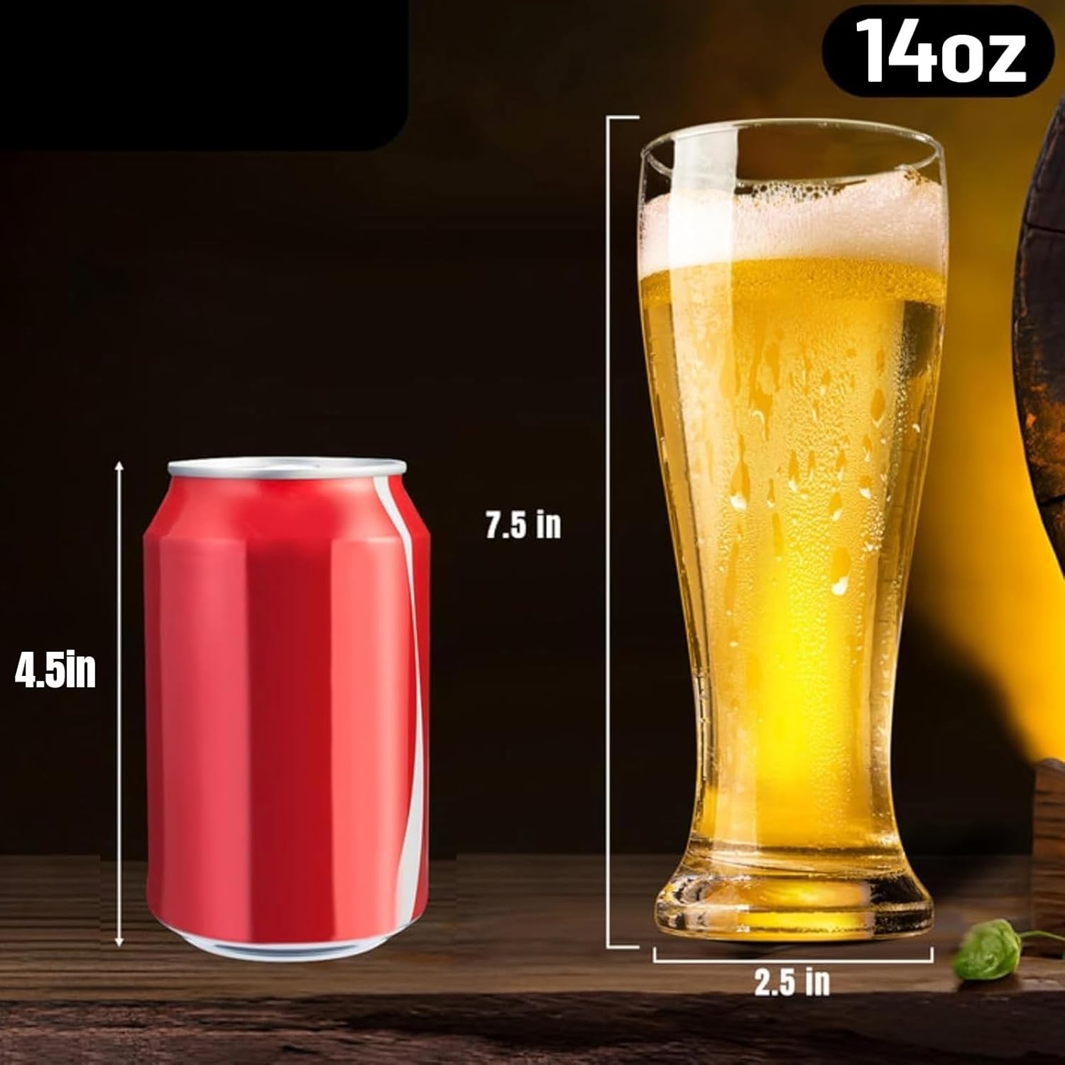 Beer Glasses Set of 4, 14 oz Pilsner Beer Pint Glasses, Classics Craft Wheat Beer Glasses Drinking Set, Beer Mug Glassware Gift for Men - Image 2