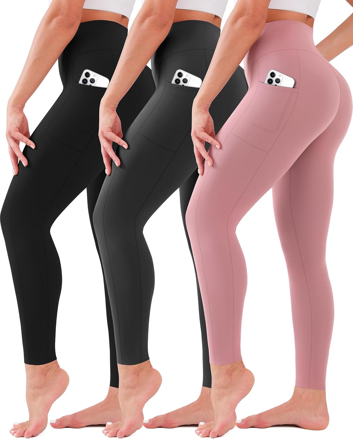 3 Pack Leggings for Women High Waisted No See-Through Tummy Control Soft Yoga Pants Womens Workout Athletic Running Leggings