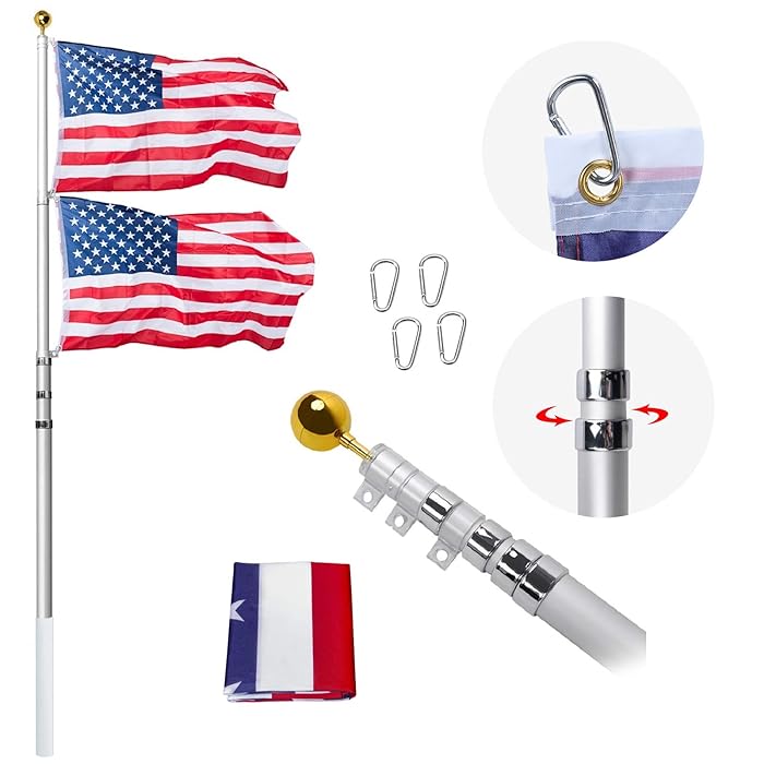 Buy AkTop 25FT Telescoping Flag Poles Kit, Portable 16 Gauge Aluminum In Ground American Flag