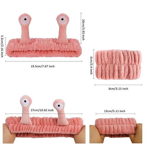 Miniatura 7 de 9 diademas de spa de caracol con muñequeras para lavar la cara, suave forro polar coral, diadema de maquillaje, con lindos animales, elástica, para