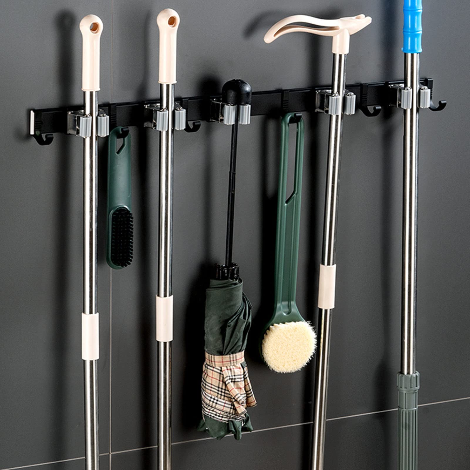 Soporte Autoadhesivo for Escoba de fregona, Estante for Escoba de Montaje en Pared, Soporte for fregona, Organizador de Escoba de Aluminio Espacial for jardín, Cocina, baño, lavandería