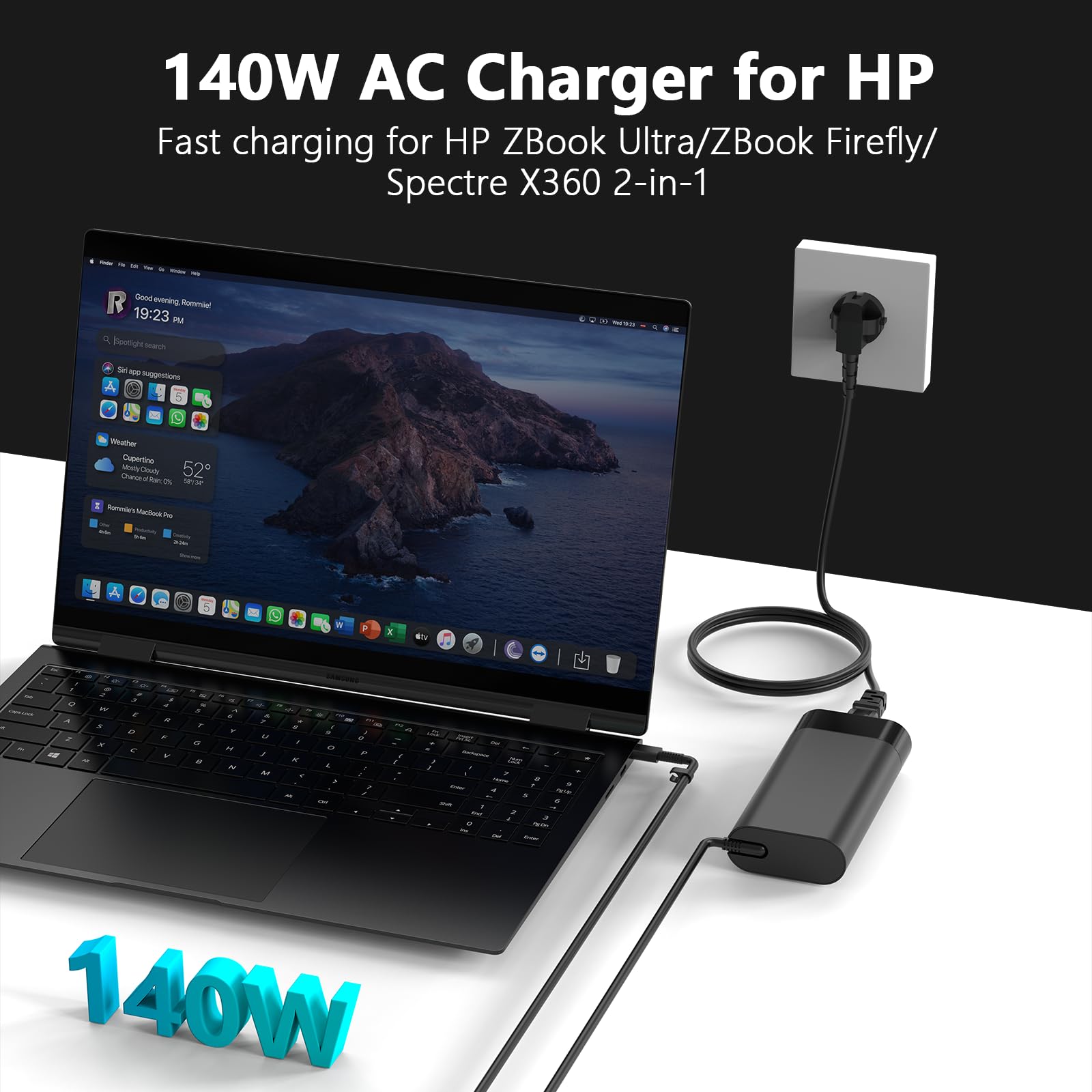 140W Alimentatore USB C per PC portatile HP Omen Transcend 14 Spectre x360 ZBook Ultra G1a ZBook 8 G1i G1ak ZBook Firefly 14 16 G11 G10, per HP Spectre X360 2-in-1 16-aa0023dx 16-aa0047nr 16-aa0097nr