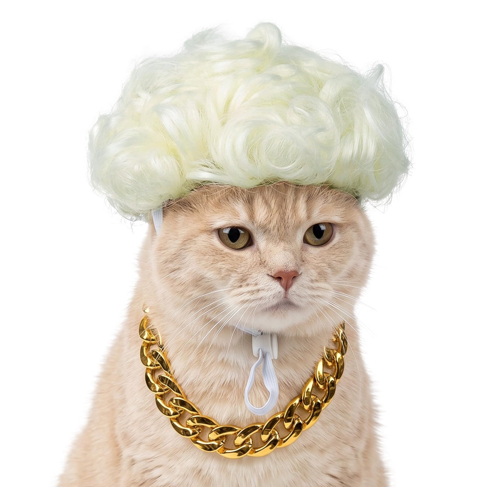 Funny Cat Puppy Curly Wig Necklace Set Halloween Christmas Festival Pet Birthday Party Headwear Headgear Costume Accessory Favors Small Dog Kitten Cat Fake Hair for Head Circumference 15.7"