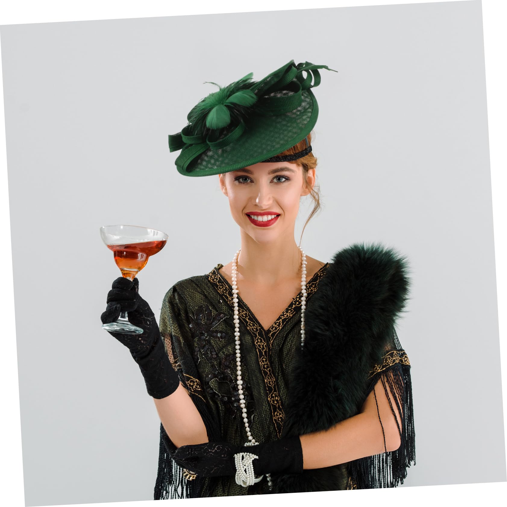 Fascinator Headband Verde, in Lino Artificiale, Poliestere e Piume | Clip per Chioma Inclusa, Stile Elegante e Moda, Leggero e Confortevole per Party e Feste di Compleanno