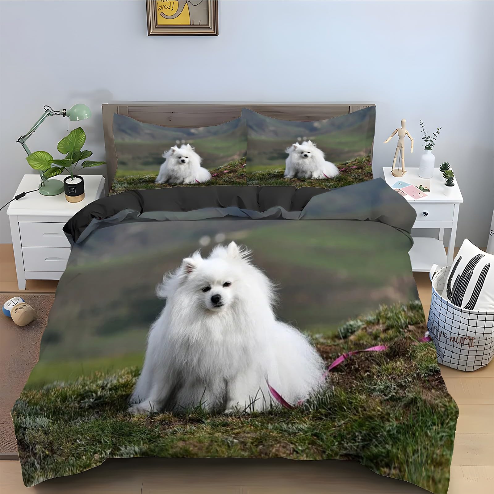 Housse de Couette Fermeture Éclair Facile pour Lit Double Motif Chien Mignon