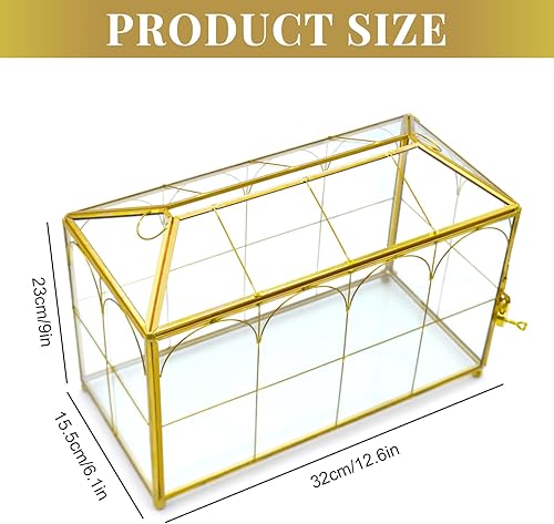 Miniatura 3 de Caja de tarjeta de cristal de oro rosa, caja de regalo con ranura y cerradura para recepción de boda, ceremonia de fiesta, tarjetero de fiesta de