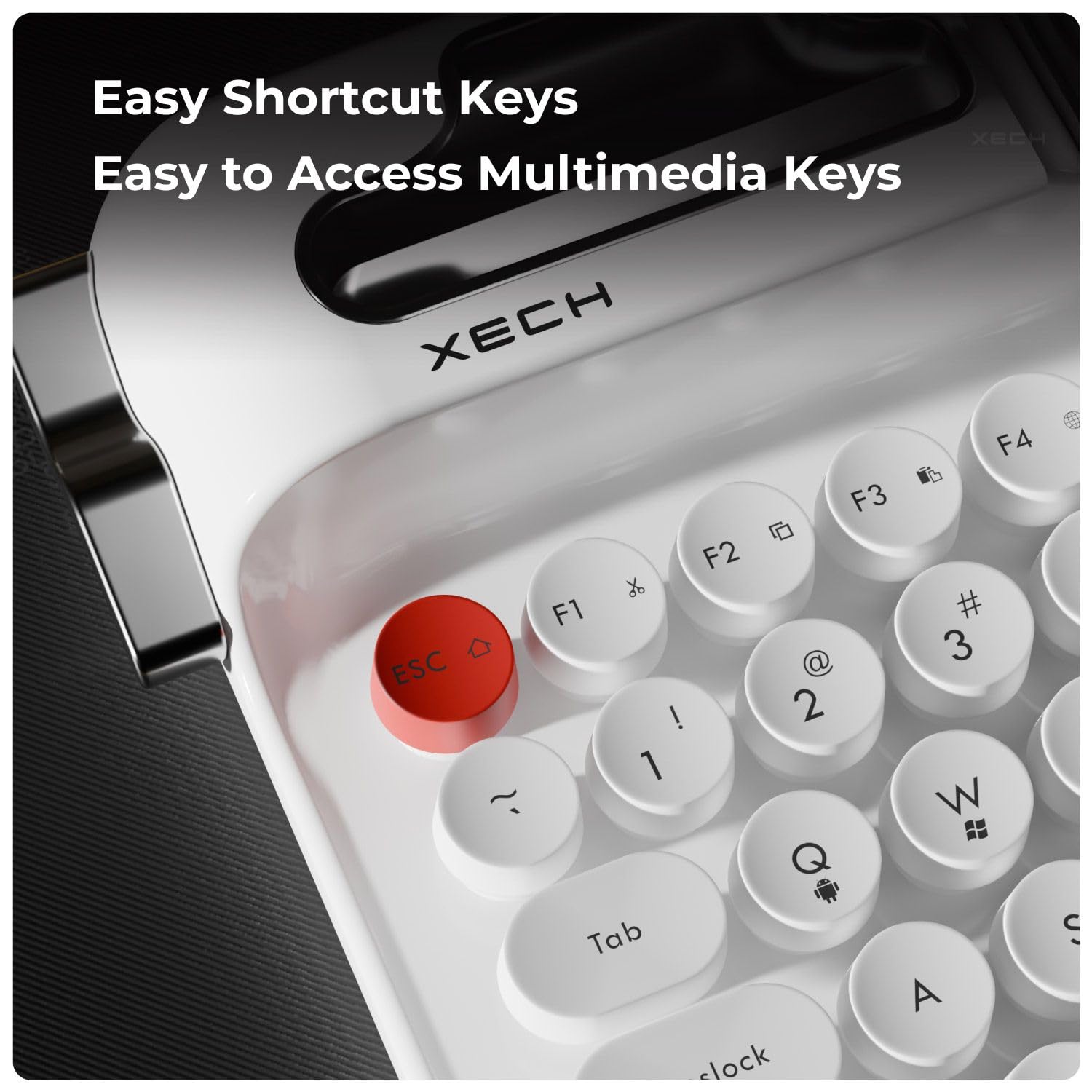 Xech Retro Typewriter Wireless Keyboard | Triple Device Multi-Connect 2X Bluetooth + 2.4G | Round Keycaps Vintage Mechanical Feel | Phone & Tablet Holder | Windows mac0S i0S Android | 84 Keys — Amazon image 7