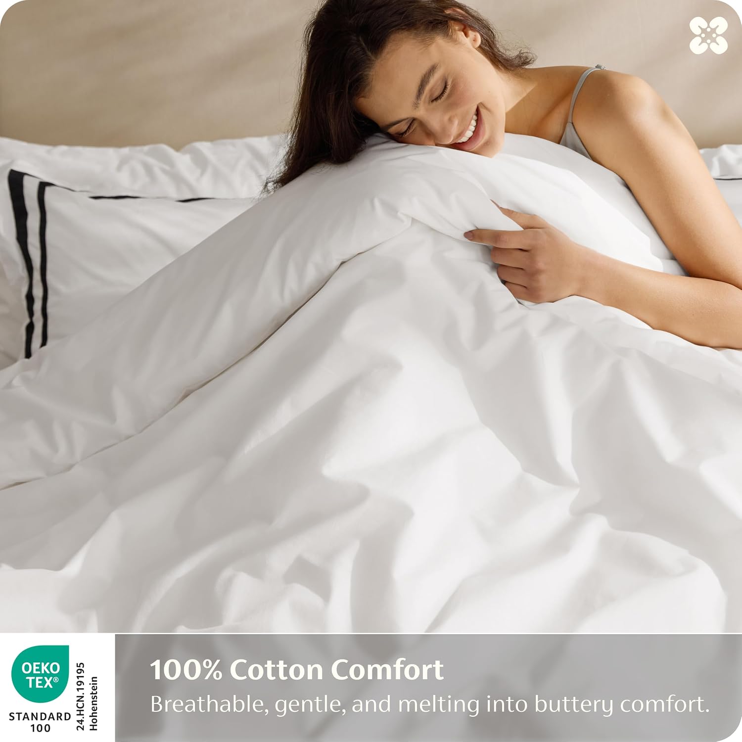 Bedsure 100% Cotton Percale Duvet Cover Queen, Luxury Hotel Duvet Cover, White Comforter Cover with Black Frame, PureWoven Breathable & Lightweight Bedding Set for All Season, 3 Pieces, 90"x90"