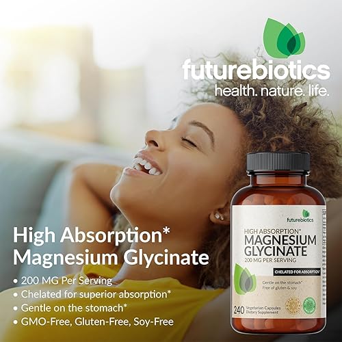 Miniatura 3 de Futurebiotics Glicinato de magnesio 200 mg por porción quelado para una alta absorción, suave para el estómago, sin OMG, 240 cápsulas vegetarianas