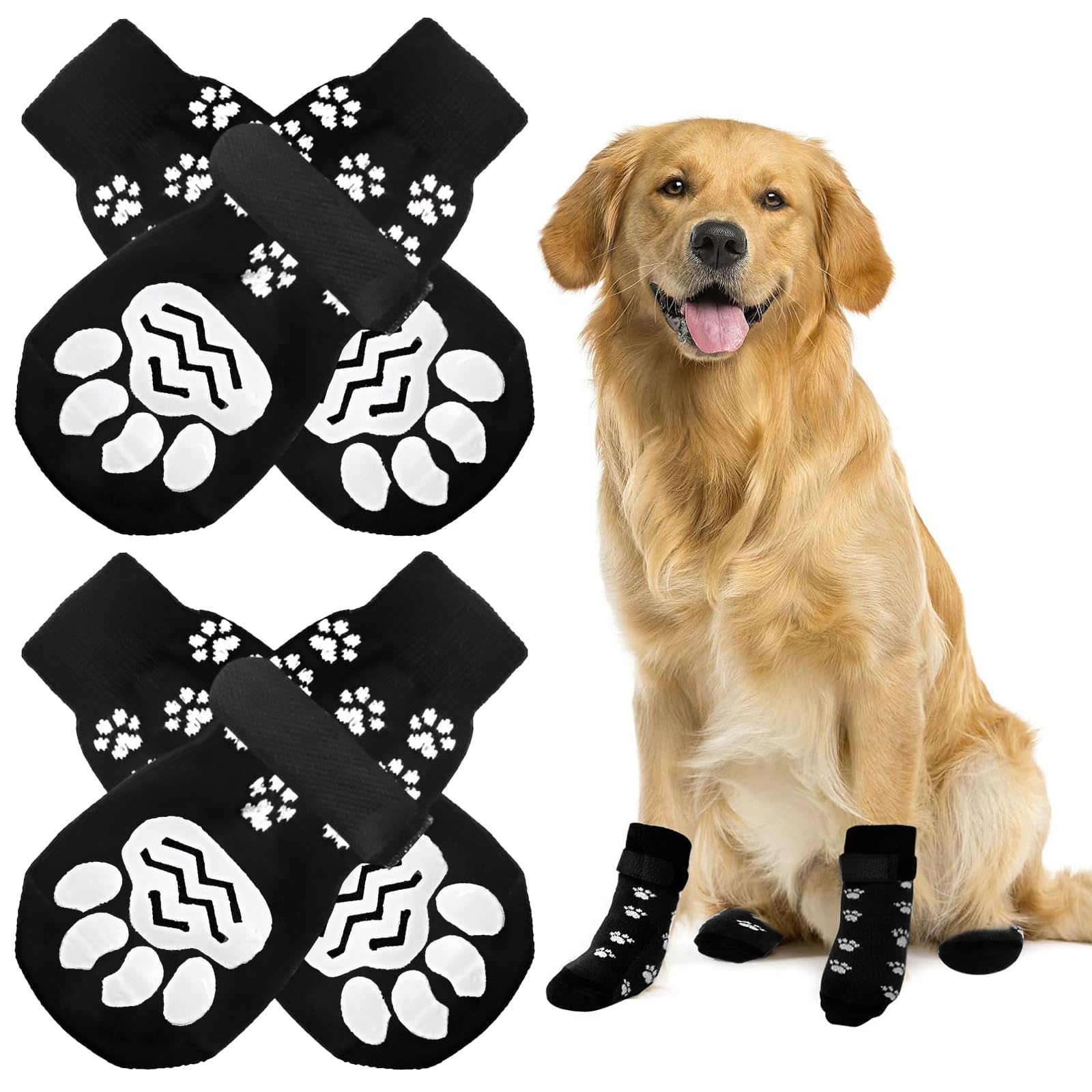 4 Pezzi Calzini Antiscivolo per Cani, Protezioni Zampa Interno con Fondo in Gomma e Cinghie Regolabili - Controllo Trazione per Interni per Cani di Media e Grande Taglia - Nero (M 4 Pezzi Calzini Antiscivolo per Cani, Protezioni Zampa Interno con Fondo in Gomma e Cinghie Regolabili - Controllo Trazione per Interni per Cani di Media e Grande Taglia - Nero (M