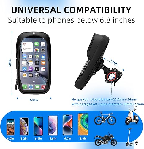 Miniatura 4 de ROCKBROS Bolsa para manillar de bicicleta para motocicleta, giratoria de 360, impermeable, a prueba de golpes, para iPhone de hasta 7 pulgadas