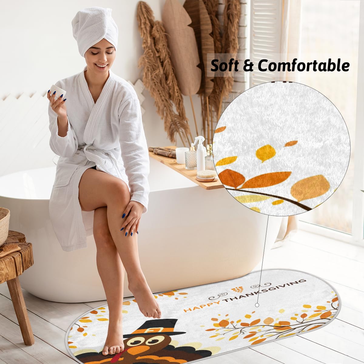 TropicalLife Happy Thanksgiving dywanik mata 50 x 120 cm, Święto Dziękczynienia indyk długie włosy pogrubione dywaniki do pokoju kuchni domu łazienki wewnątrz antypoślizgowa mata podłogowa dywaniki