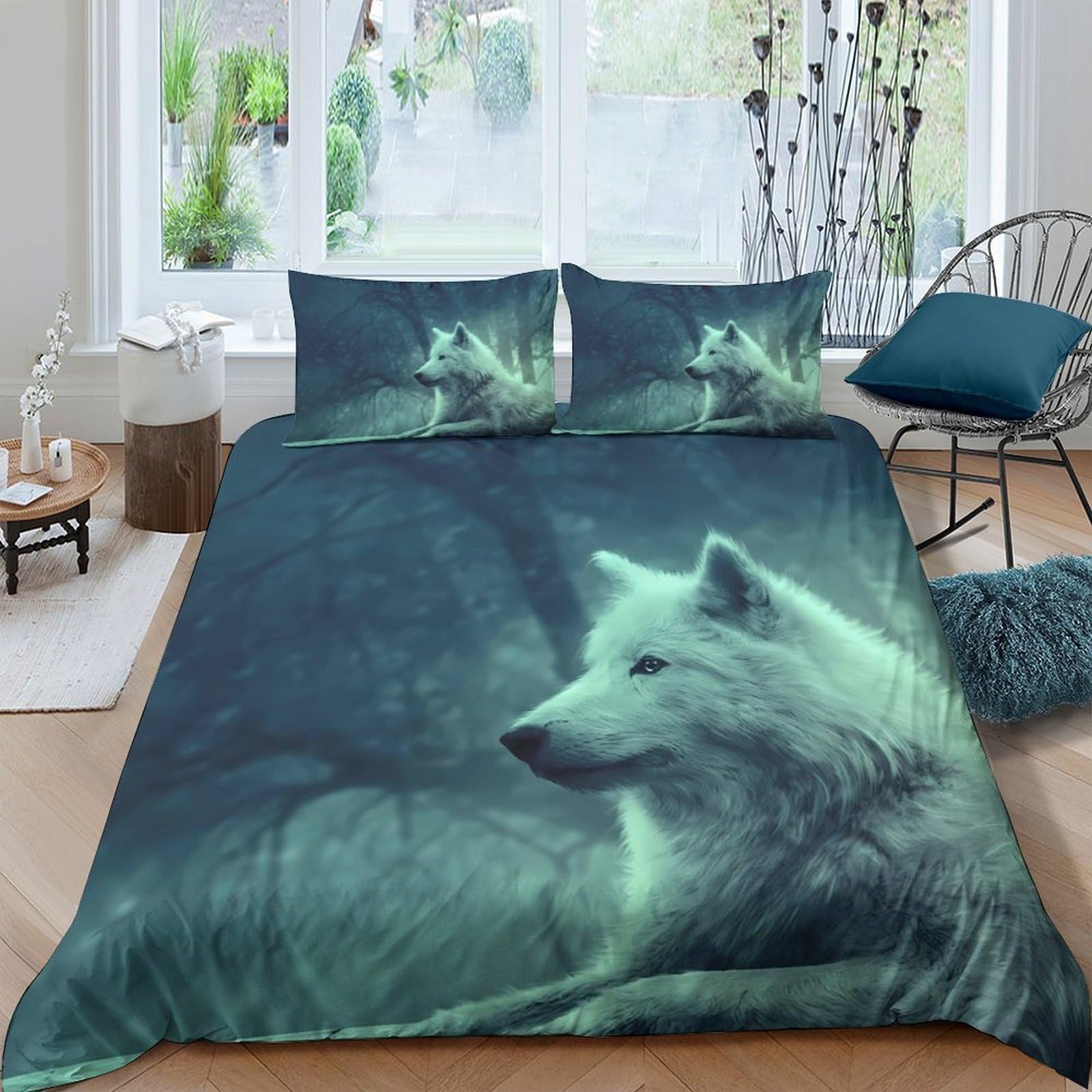 Ctjqhvkz Style-2 3D Printed Arctic Wolf Fitted Sheet Microfiber Soft Bedding Forest Bed Cover For Bedroom Guest Room Mattress Decor Single（135X200cm）