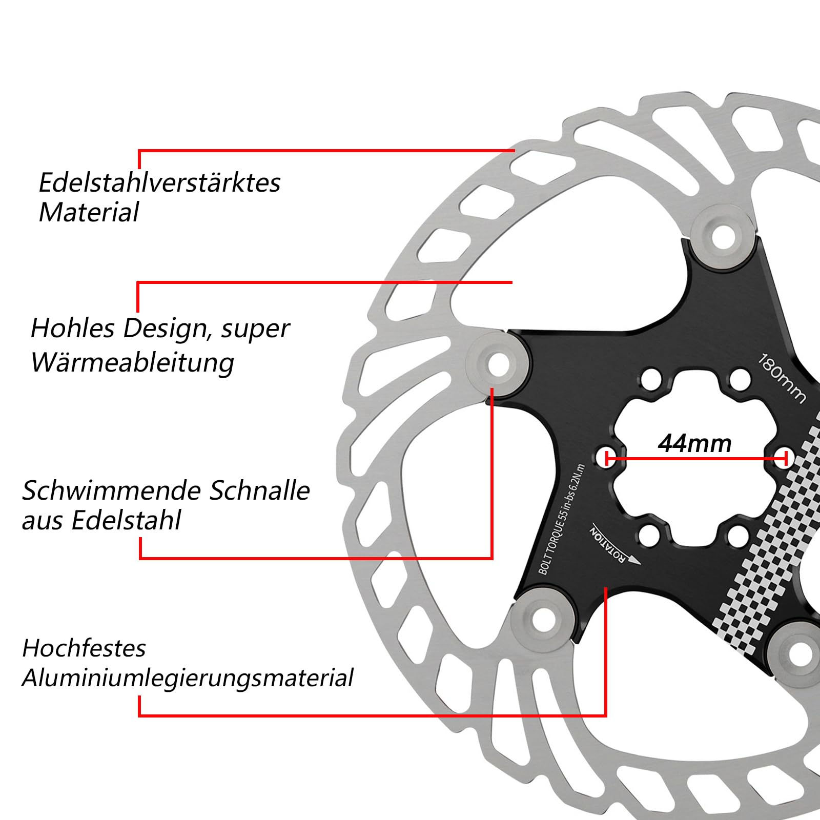 Yongness Bike Disc Brake Disc Black 180mm with 6 Screws Disc Brake Disc Floating Brake Disc Suitable for Road Bike MTB MTB BMX Bike Spare Parts - Image 3