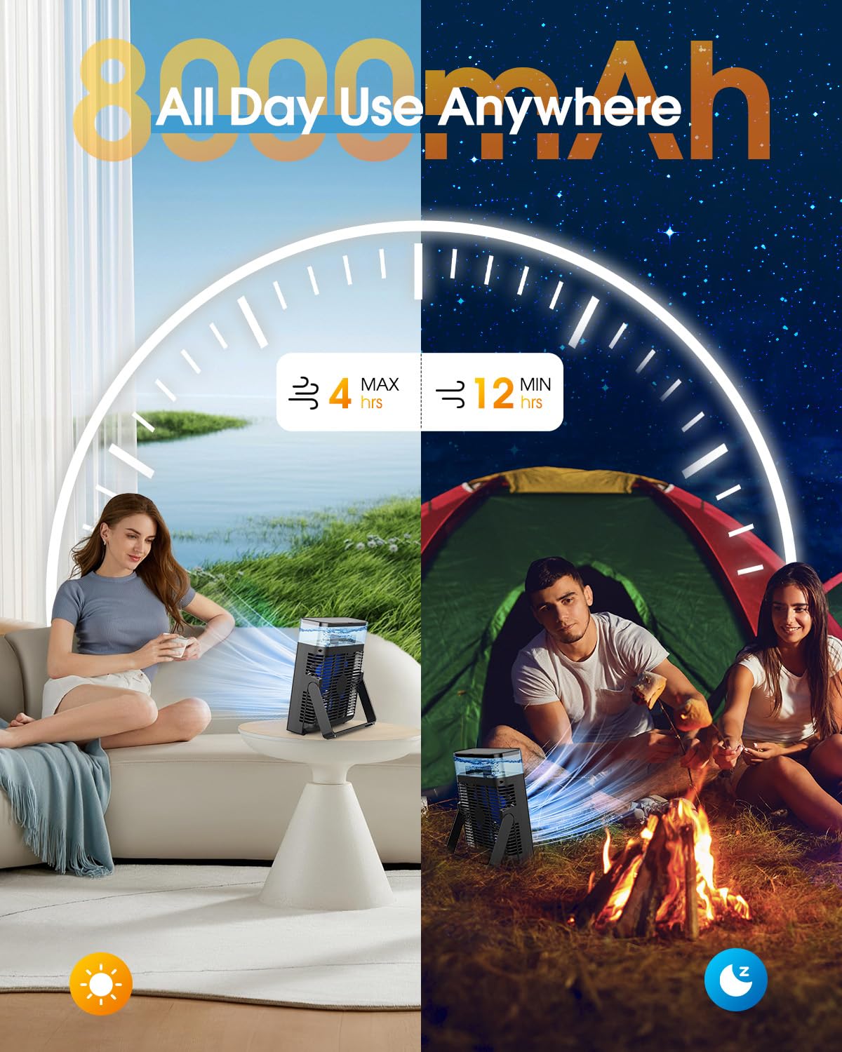 Photo 1 of JINLICTE Portable Misting Fan,?Max 15H Runtime? 8-Inch Rechargeable Water Cooling Mist Fan with 600mL Water Tank, Quiet USB Battery Powered, Perfect for Camping Home Outside Office Travel