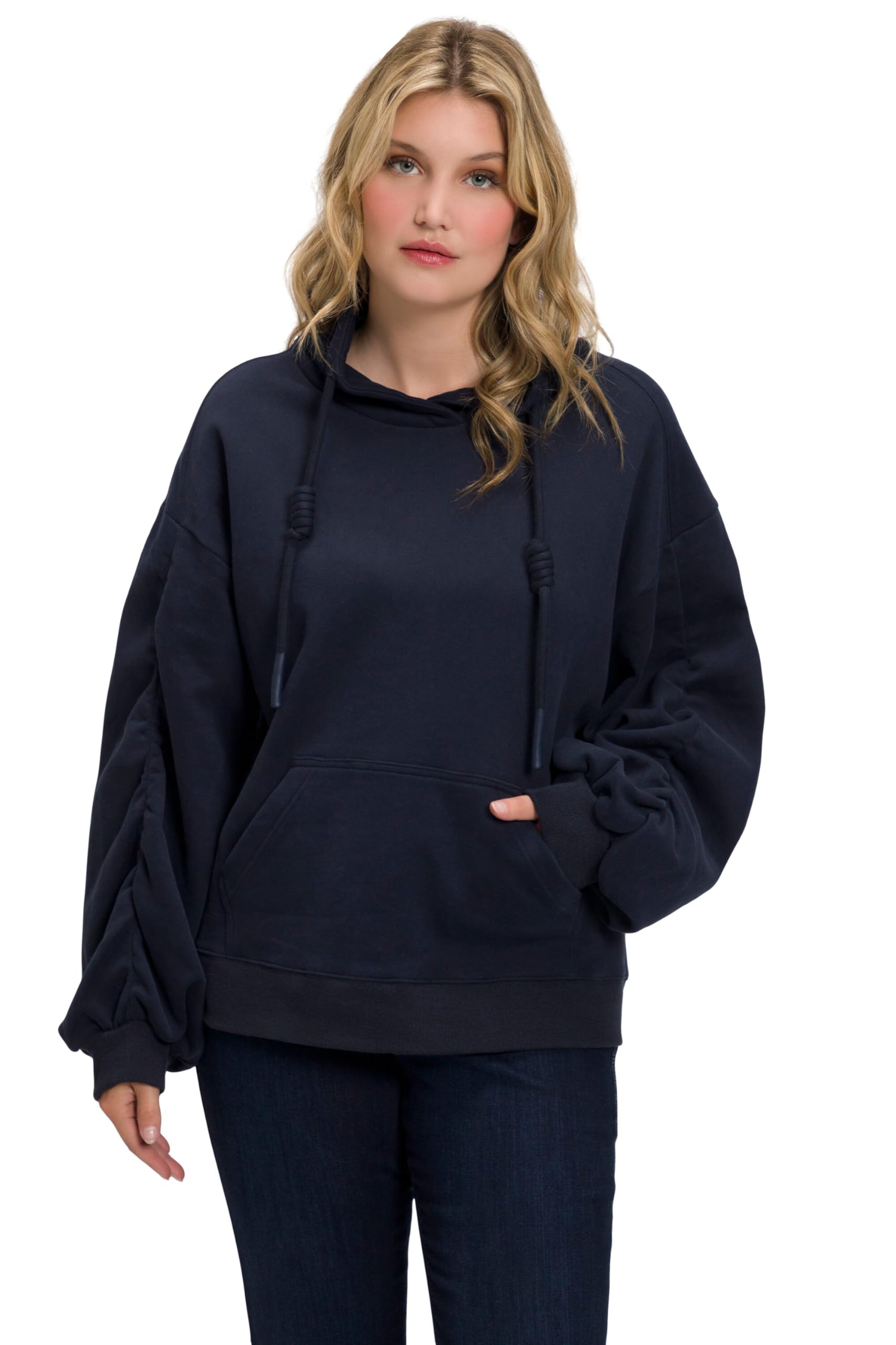 Ulla Popken Damen große Größen Übergrößen Plus Size Sweatshirt, Kängurutasche, Oversized, Stehkragen, Langarm 812466