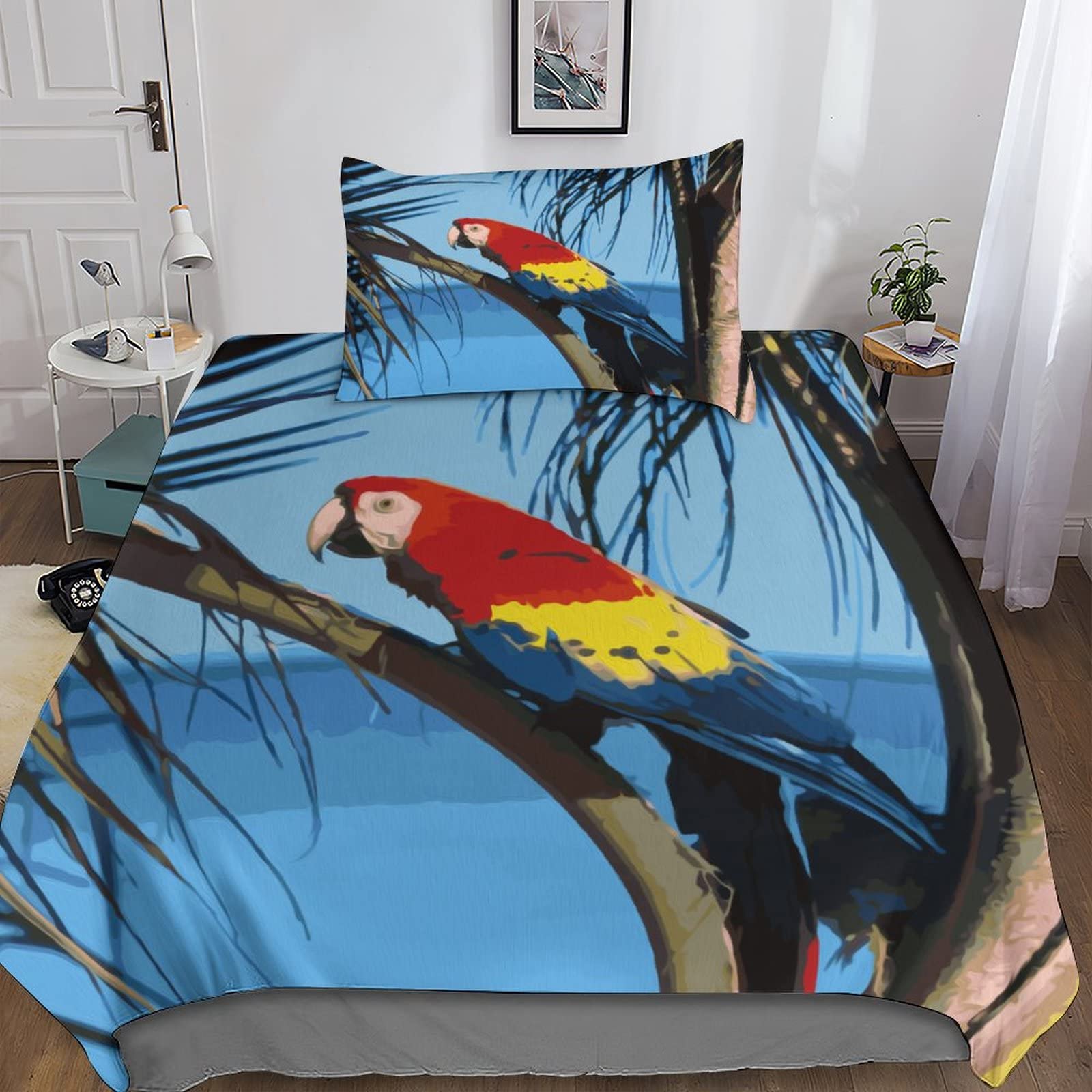 Parure de lit perroquet 3D pour chambre d'enfant et ado single