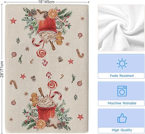 Miniatura 6 de LUSWEET Toallas de cocina de algodón, paquete de 2 paños de cocina de Navidad, pastel de jengibre, hombre de bayas, vintage, reutilizables, toallas