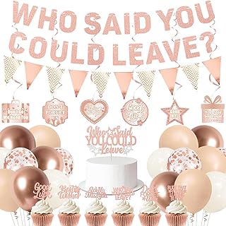 Roetyce Farewell Party Decorations, Pink Who Said You Could Leave Banner Cake Toppers Balloons Hanging Swirls, Rose Gold Going Away Retirement Leaving Party Decorations Coworker Goodbye Party Supplies