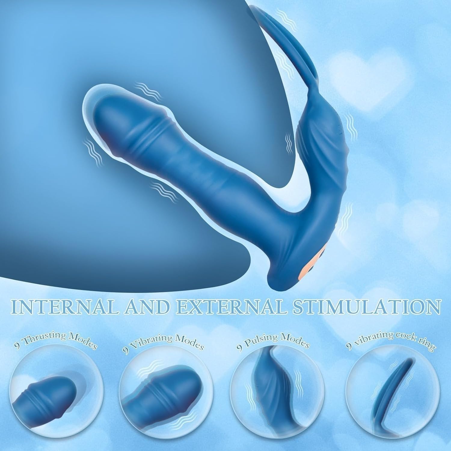Massaggiatore prostatico con anello, vibratore 3 in 1 per uomo con funzione di chat AI, giocattolo erotico, anello vibrante con 7 modalità, vibratore per uomo