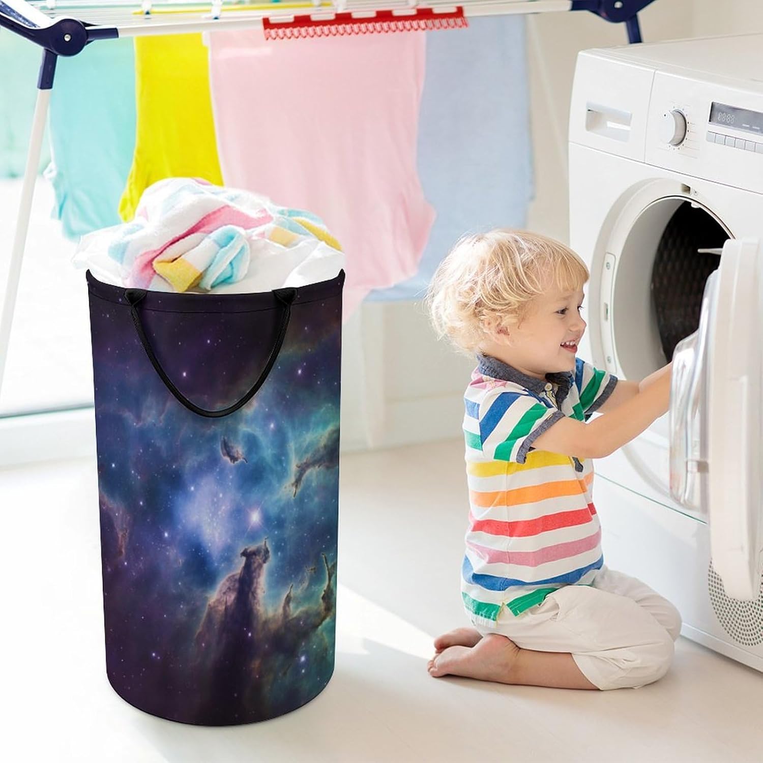 Universe Galaxy Space Laundry Basket Freestanding Laundry Hamper with Handles Waterproof Dirty Clothes Hamper Collapsible Washing Bin Aesthetic Clothes Basket for Bathroom Bedroom Dorm