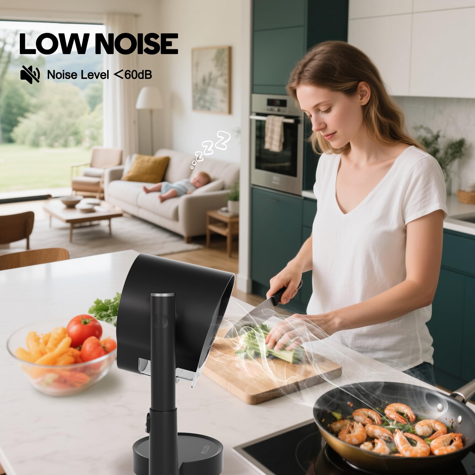 Portable Range Hood, Portable Kitchen Exhaust Fan with 3 Speeds for Indoor BBQ/Hot Pot/RV, Desktop Range Hood with Telescoping Height, Low Noise, Large-Caliber Aluminum Filter &Oil Cup — view 4