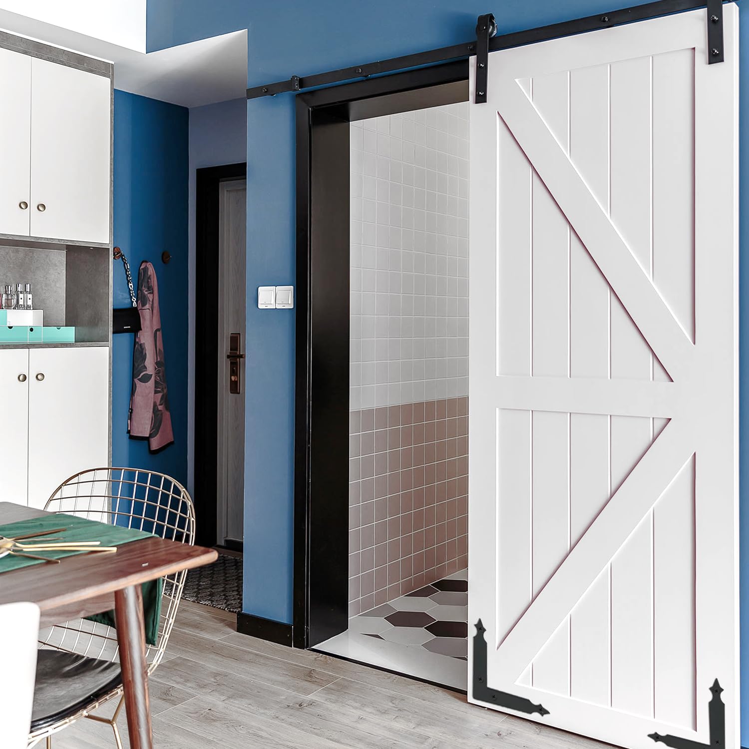 4pcs Barn Door Slab Balck Corner Bracket L Shape Sliding Door Decortaion Hardware for Garage Door Gates Shutters Furniture