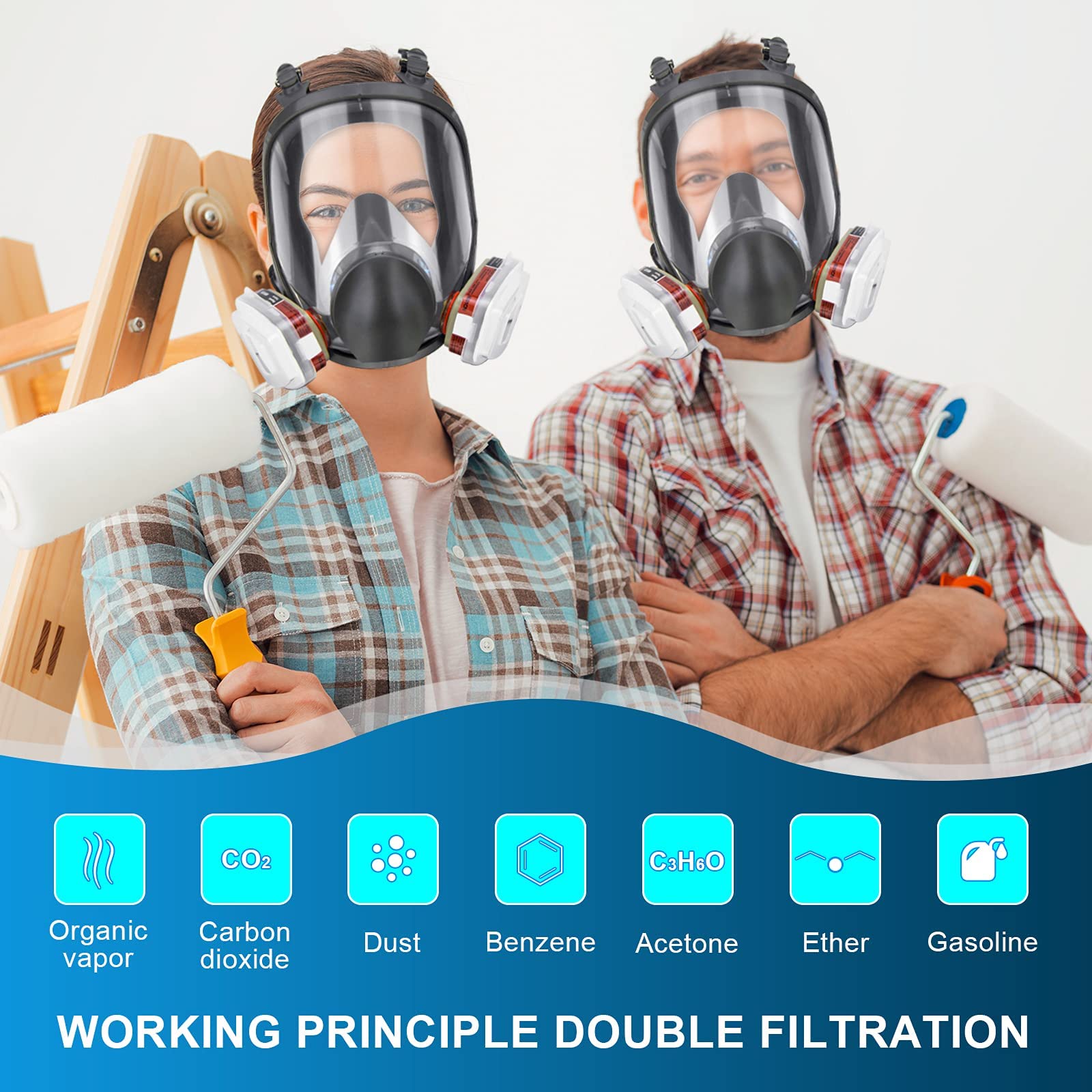 Máscara de vapor orgánica with Filtros de Recambio 17 en 1, máscara de gas con doble filtro de carbón activado, para pintura química, Construcción, Aserrado, Soldadura Y otros trabajos