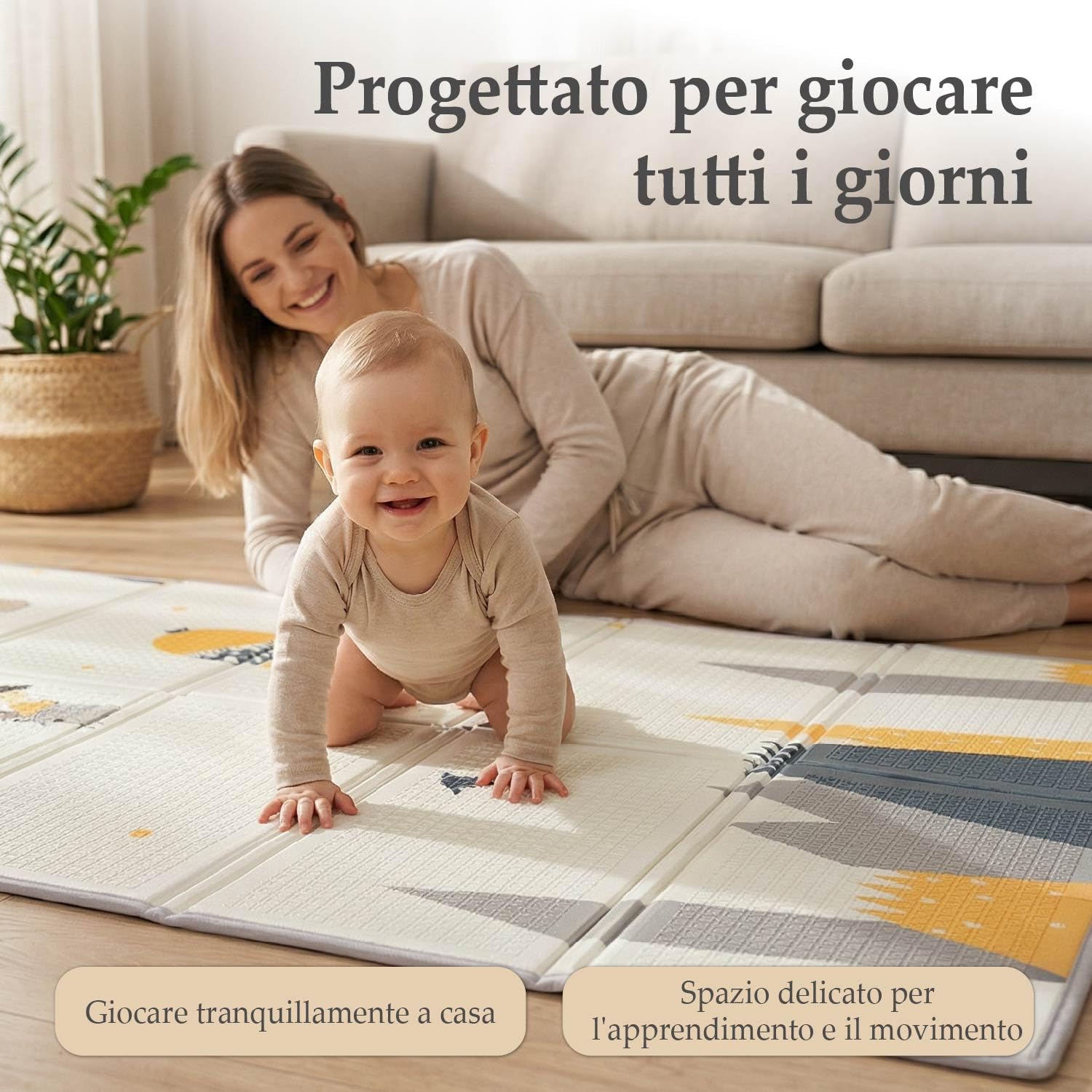 Tappeto Gioco Bambini Pieghevole con Trasportino | Alta Densità XPE Schiuma Non Tossica, Impermeabile e Facilità di Pulizia | Tappeto Neonato Gattonamento da Terra Imbottito 180×120 cm