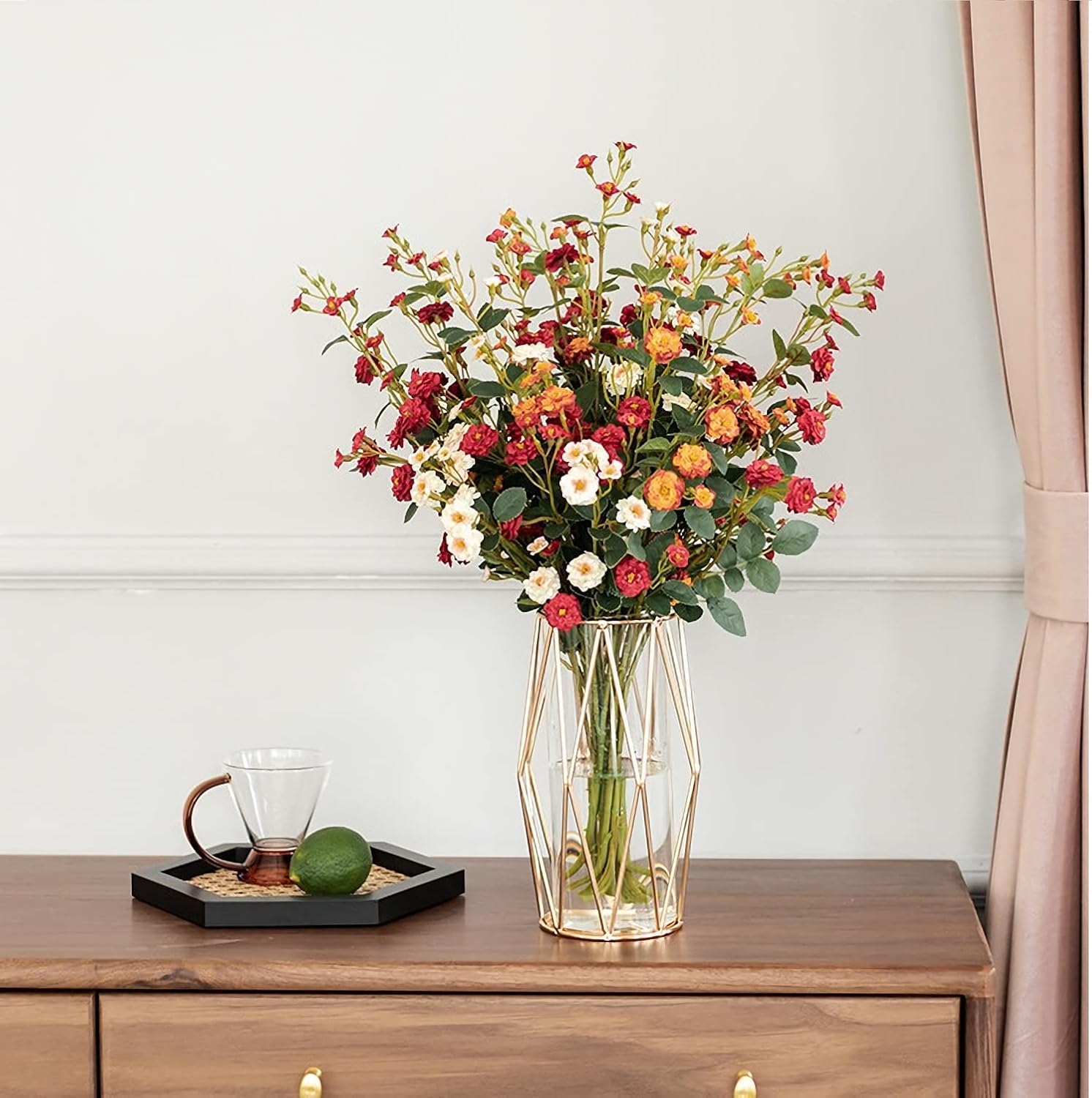 2Pcs Gold Pillar Hurricane Candle Holders, Clear Glass Candleholders with Geometric Metal Rack Stand, Decorative Cylinder Vases for Dining Table Centerpieces, 8.5" : Home & Kitchen