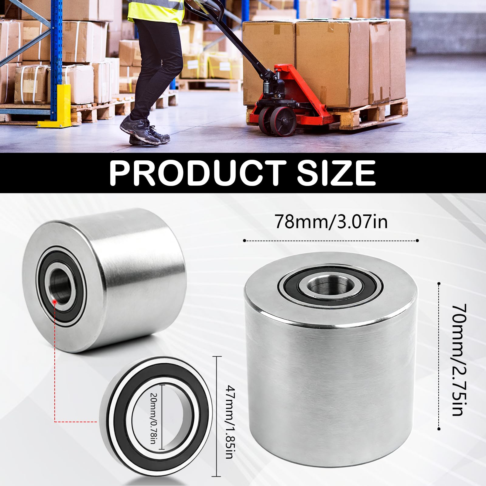 4 Roues de Transpalette en Acier 80 x 70 mm, Axe de 20 mm Roulements à Billes Capacité de Charge de 1500 kg pour Béton et Terrains Accidentés